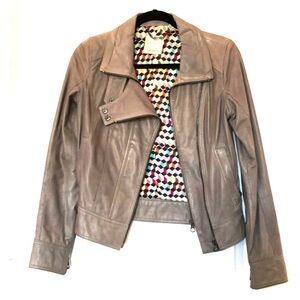 ISO Ted Baker Gray Leather Moto Jacket - Size 4 (Large)